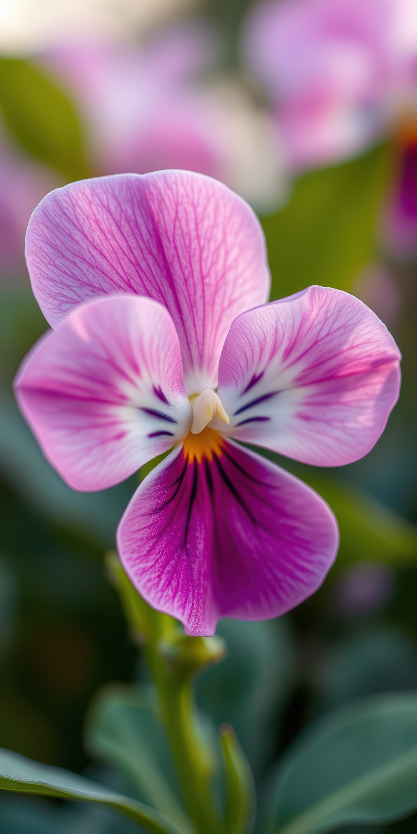 Bright pink pansy flower blooming in a garden during springtime, showcasing delicate petals and vibrant colors